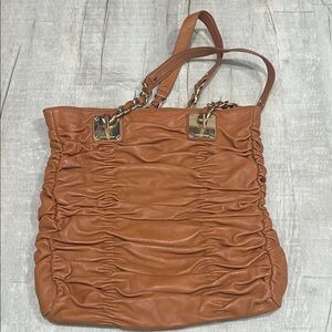 Michael Kors Ruched Brown Leather Tote